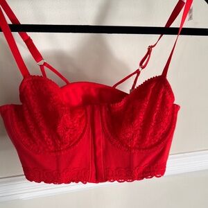 aerie Red Lace Longline Bustier Bralette
